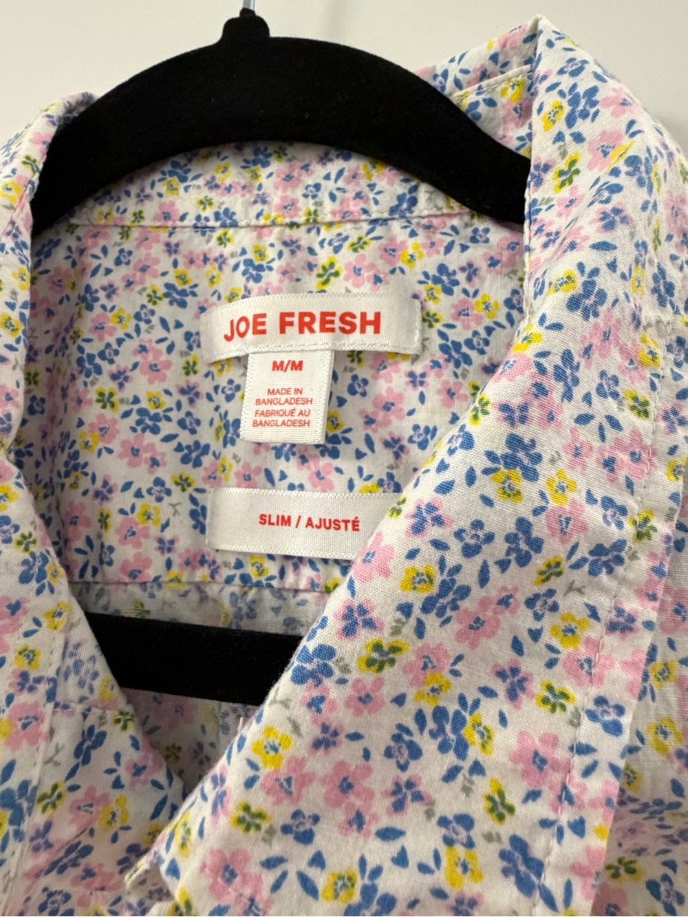 Joe Fresh Men's Slim Floral Button-Up Shirt - White with Pink & Blue Flowers